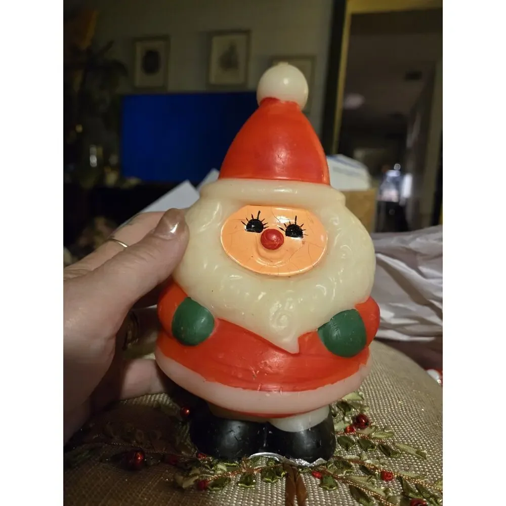 Hallmark Santa Claus Candle Jolly Design 1980s Vintage Made In Hong Kong